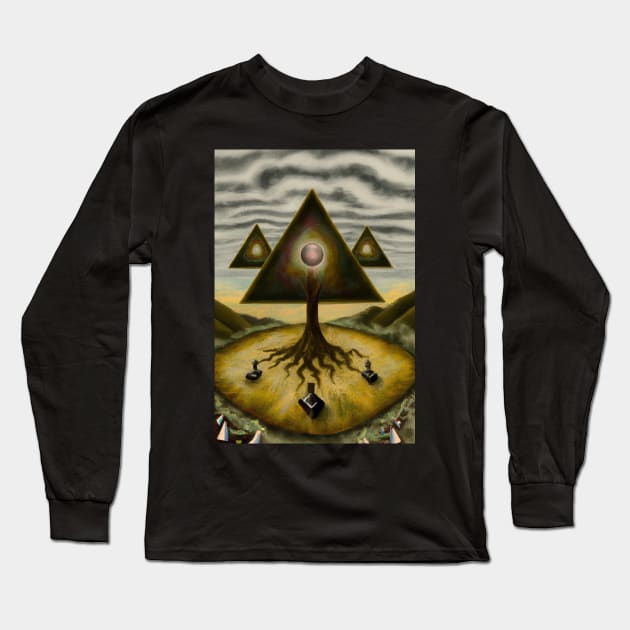 Surrealist painting like digital art with pyramids tree roots and the seed of the monad with within Long Sleeve T-Shirt by hclara23